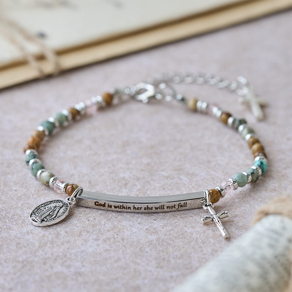 Christianartworkshop Natural African Turquoise Psalm 46:5 Bracelet: Engraved Bar & Stone Bead Design - Silver A - image 3