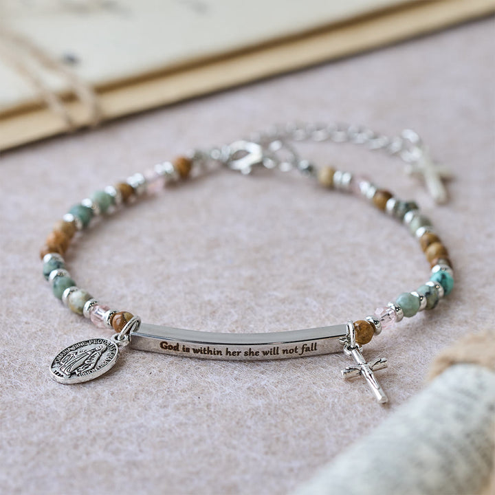 Christianartworkshop Natural African Turquoise Psalm 46:5 Bracelet: Engraved Bar & Stone Bead Design - Silver A - image 3