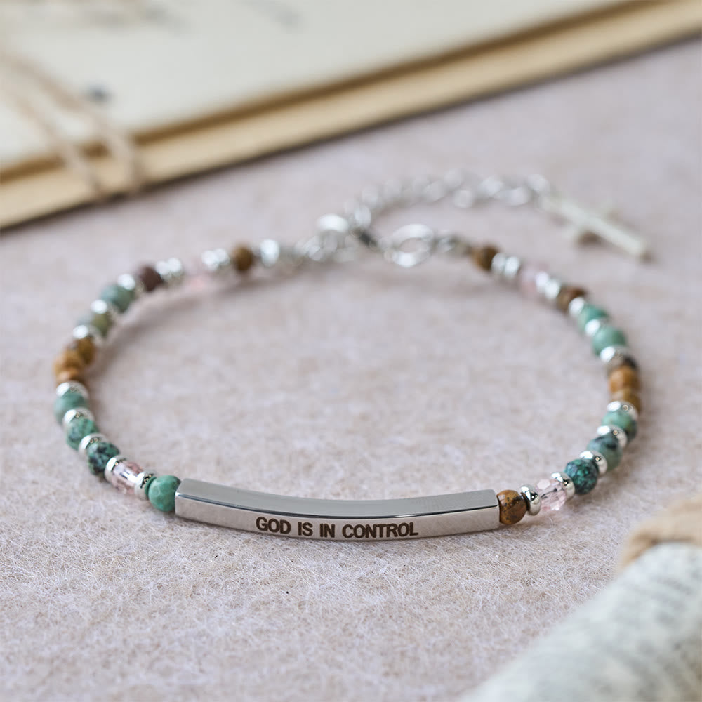 FREE Today: Natural African Turquoise Psalm 46:5 Bracelet: Engraved Bar & Stone Bead Design - Silver B - image 6