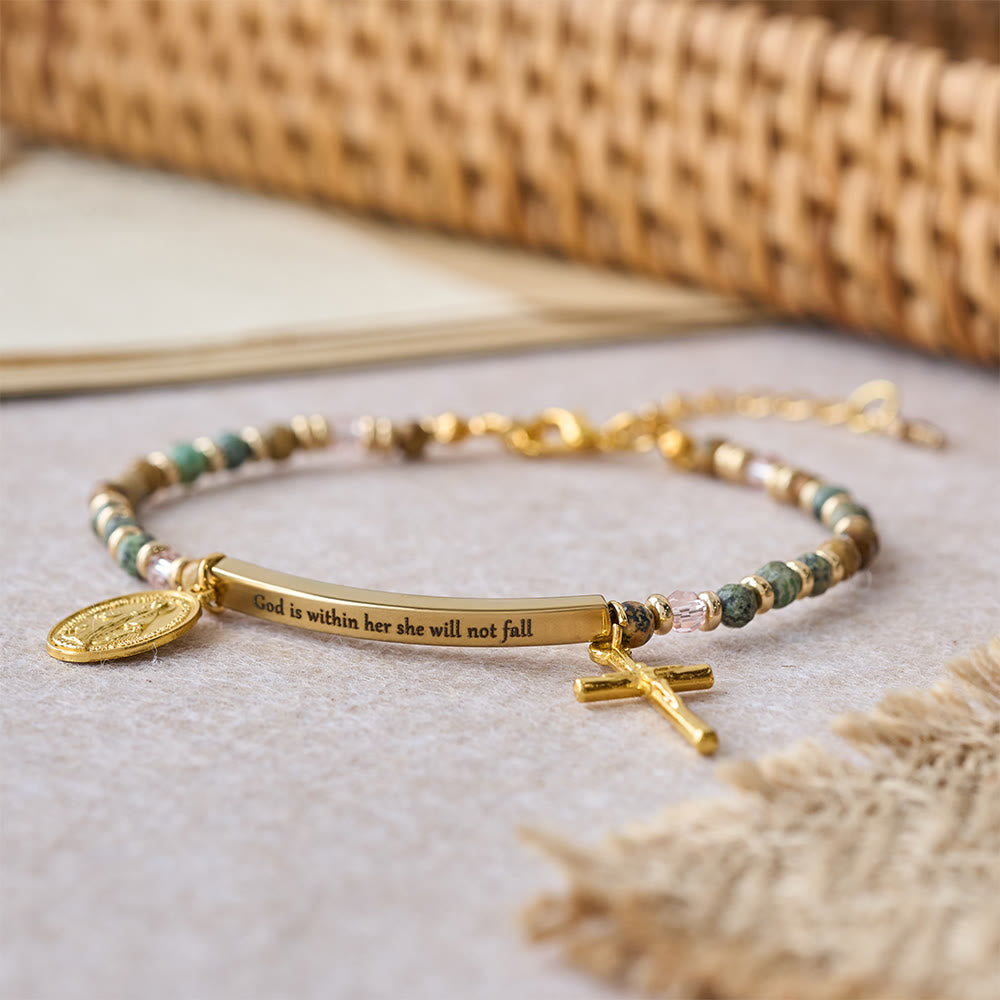 FREE Today: Natural African Turquoise Psalm 46:5 Bracelet: Engraved Bar & Stone Bead Design - image 1