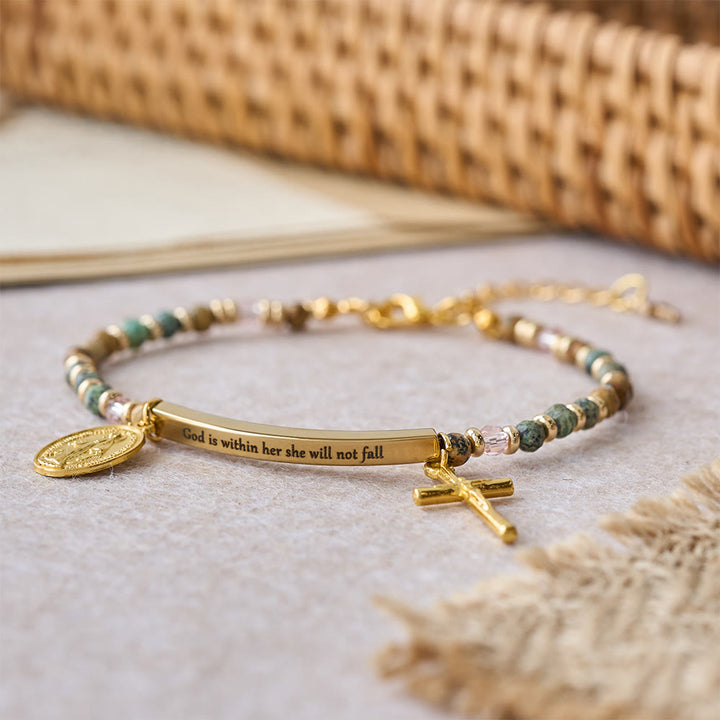 FREE Today: Natural African Turquoise Psalm 46:5 Bracelet: Engraved Bar & Stone Bead Design - image 1