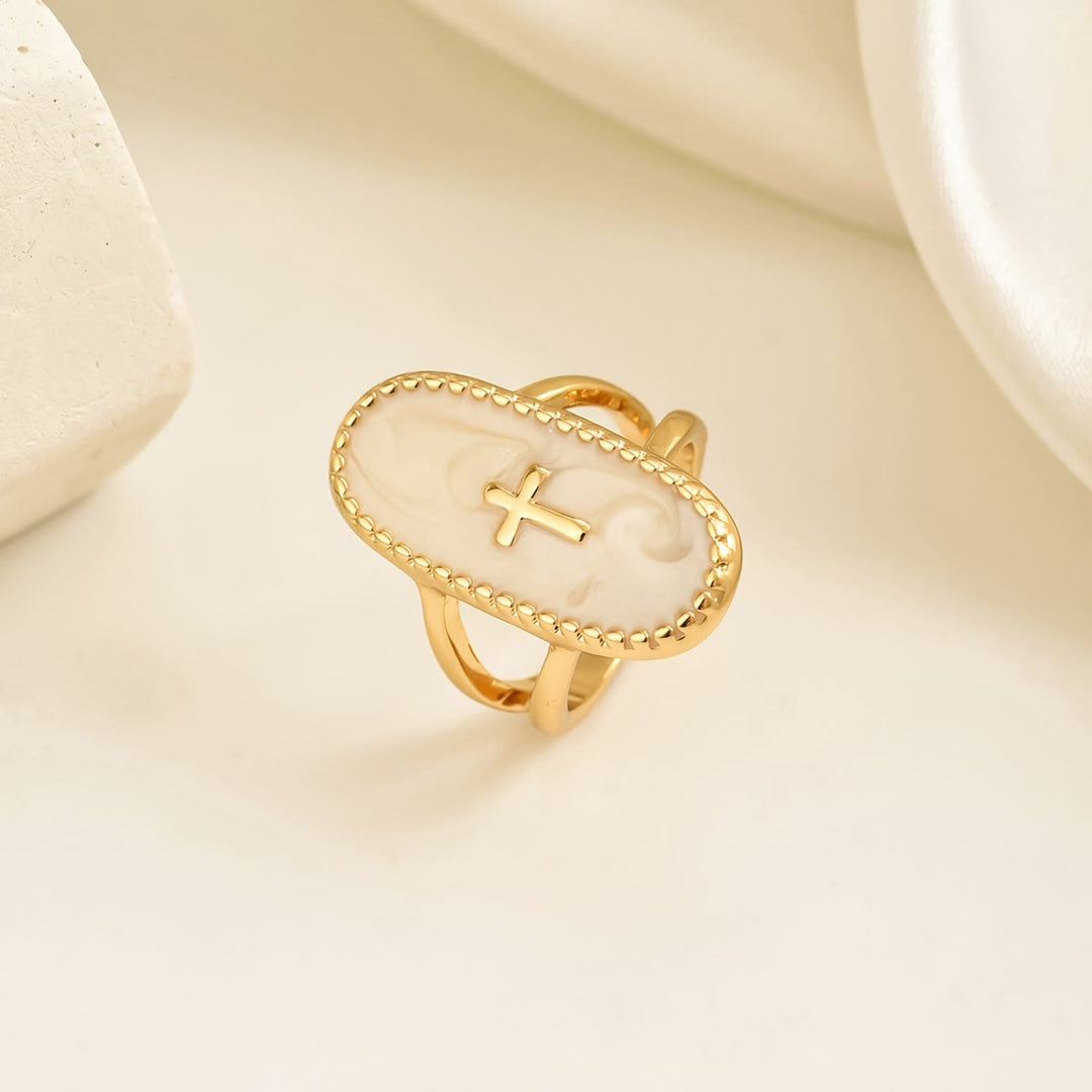 Christianartworkshop Cross Accent Marbled Stone Double-Band Ring: A Symbol of Subtle Faith & Style - image 4