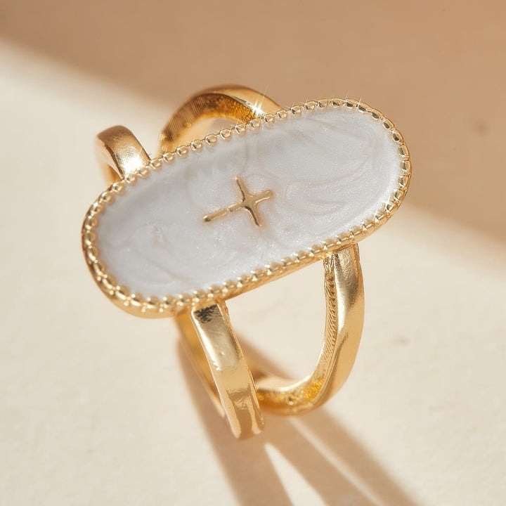 Christianartworkshop Cross Accent Marbled Stone Double-Band Ring: A Symbol of Subtle Faith & Style - image 5