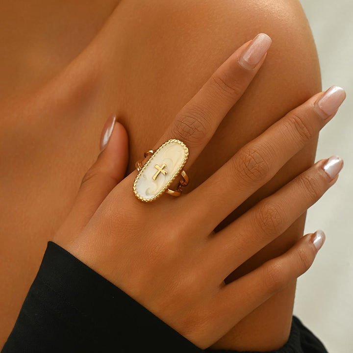 Christianartworkshop Cross Accent Marbled Stone Double-Band Ring: A Symbol of Subtle Faith & Style - image 3