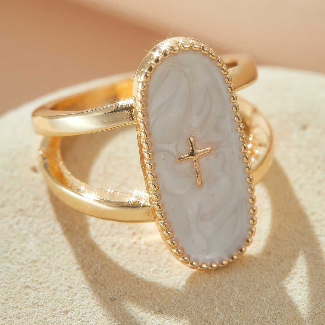 Christianartworkshop Cross Accent Marbled Stone Double-Band Ring: A Symbol of Subtle Faith & Style - image 6