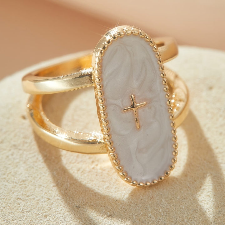 Christianartworkshop Cross Accent Marbled Stone Double-Band Ring: A Symbol of Subtle Faith & Style - image 6