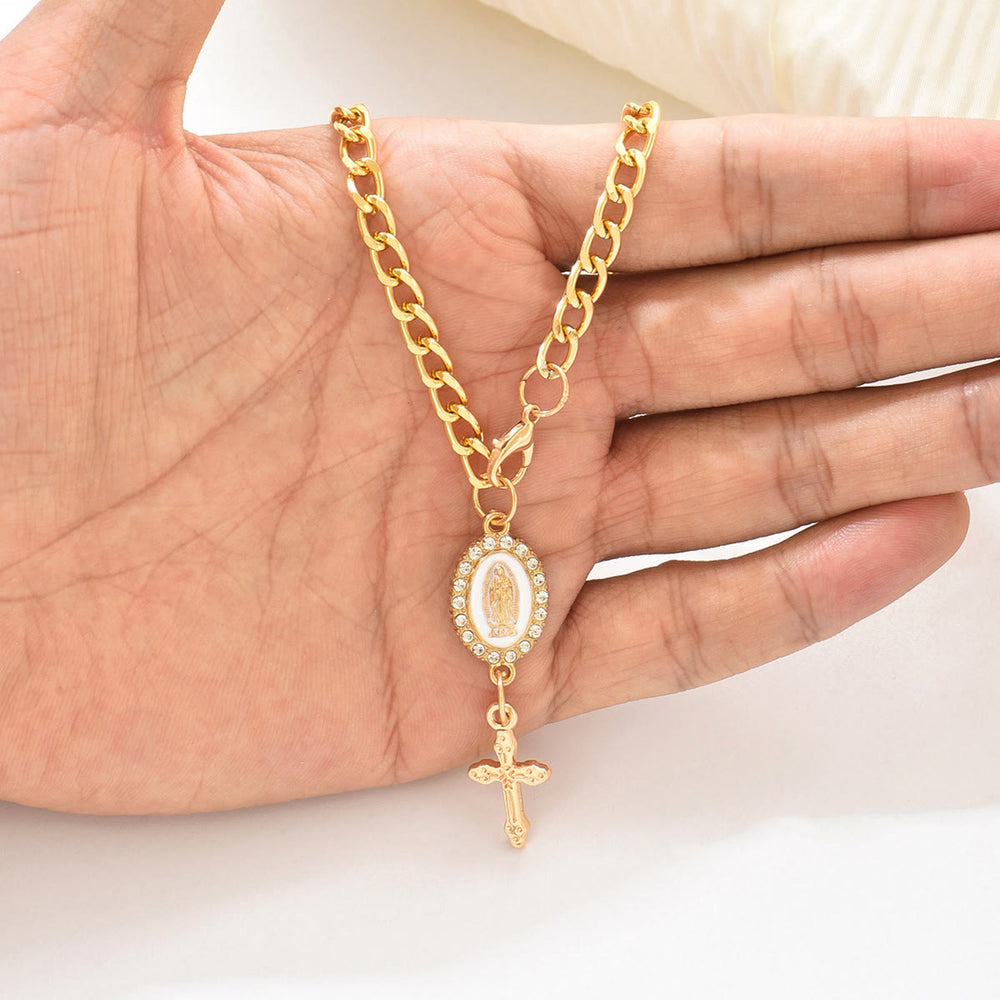 Christianartworkshop Virgin Mary Icon Cross Pearl Car Pendant: A Symbol of Safe Travels & Faith - image 1