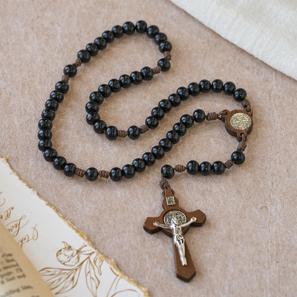 FREE Today: Vintage Black Wood Rosary with St. Benedict Protection - St. Benedict & Crucifx - image 0