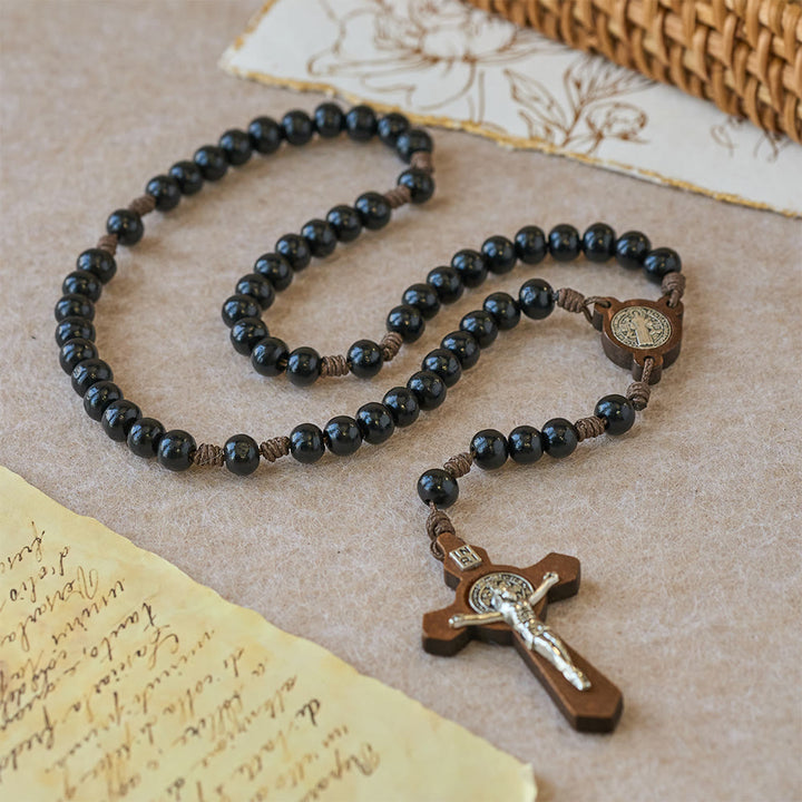 FREE Today: Vintage Black Wood Rosary with St. Benedict Protection - image 2