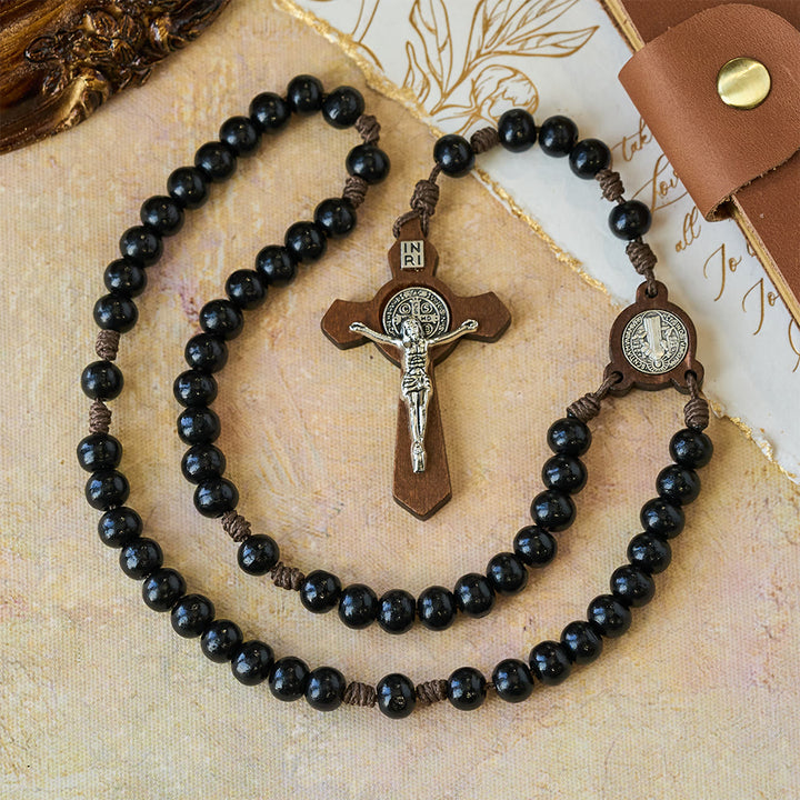FREE Today: Vintage Black Wood Rosary with St. Benedict Protection - image 1