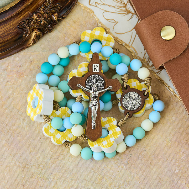 FREE Today: Pastel Gradient Easter Rosary with Plaid Flower & St. Benedict Medal - image 4