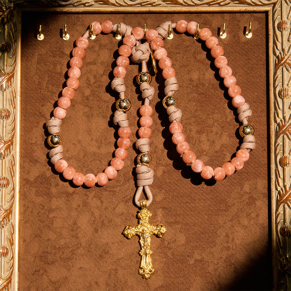 Christianartworkshop Pink Beads Paracord Rosary with Our Lady & Golden Crucifix - image 1