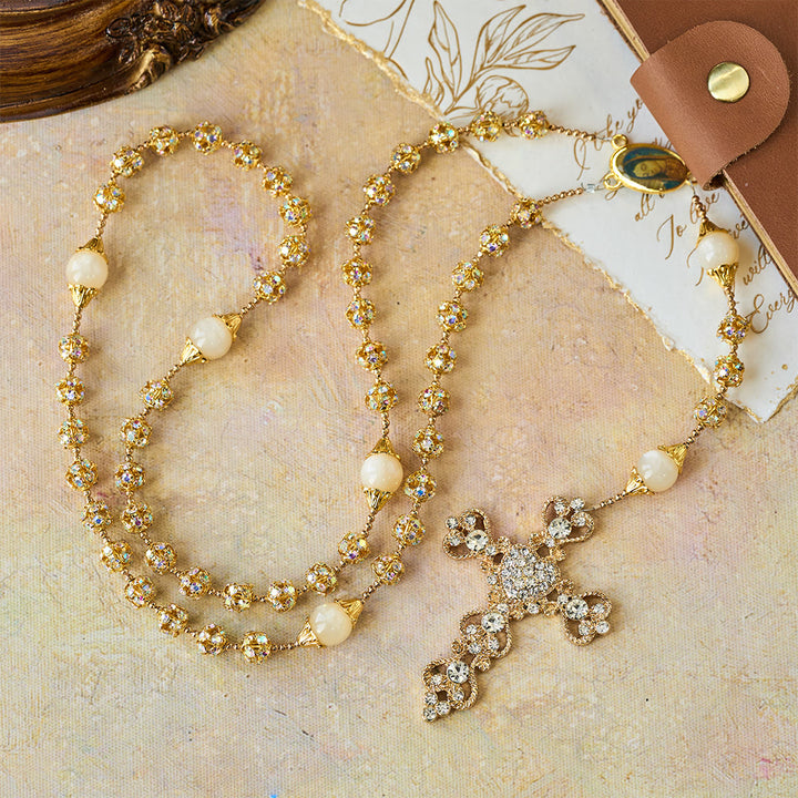 Christianartworkshop Sparkling Golden Beads Luxury Rosary with Our Lady of Grace - image 3