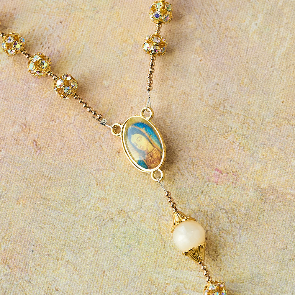 Christianartworkshop Sparkling Golden Beads Luxury Rosary with Our Lady of Grace - image 6
