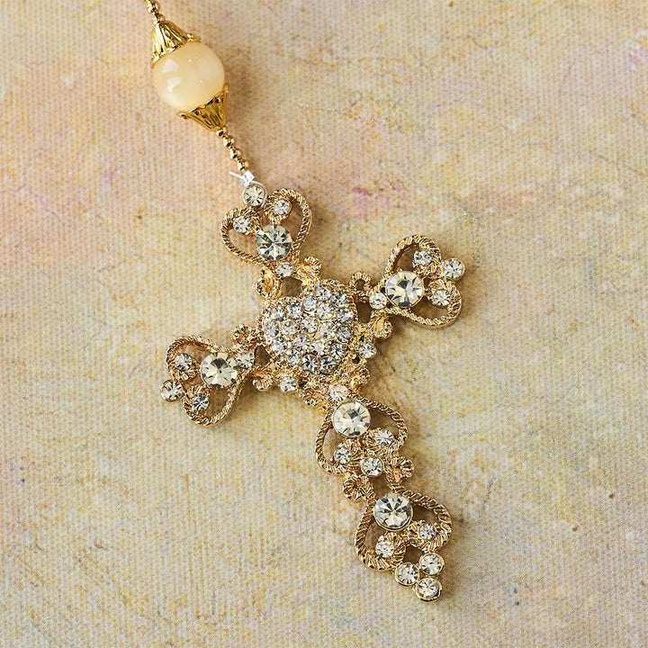 Christianartworkshop Sparkling Golden Beads Luxury Rosary with Our Lady of Grace - image 5