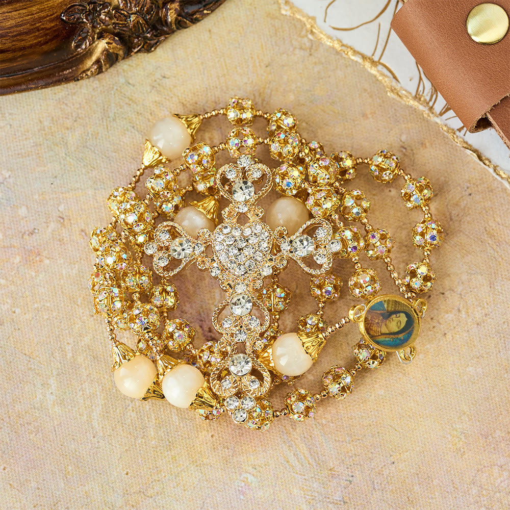 Christianartworkshop Sparkling Golden Beads Luxury Rosary with Our Lady of Grace - image 4
