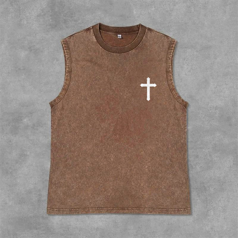 Christianartworkshop Not By My Strength But His Faith Statement Unisex Washed Tank Top - image 6