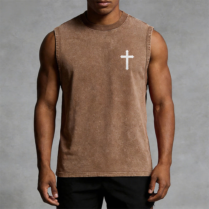 Christianartworkshop Not By My Strength But His Faith Statement Unisex Washed Tank Top - image 2