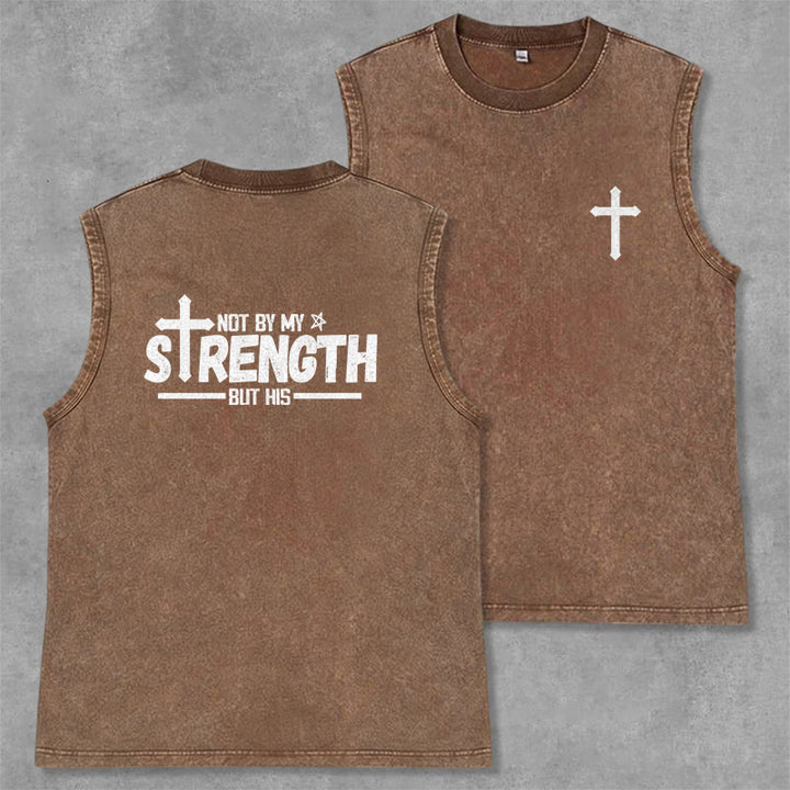 Christianartworkshop Not By My Strength But His Faith Statement Unisex Washed Tank Top - Brown - 2XL - image 0