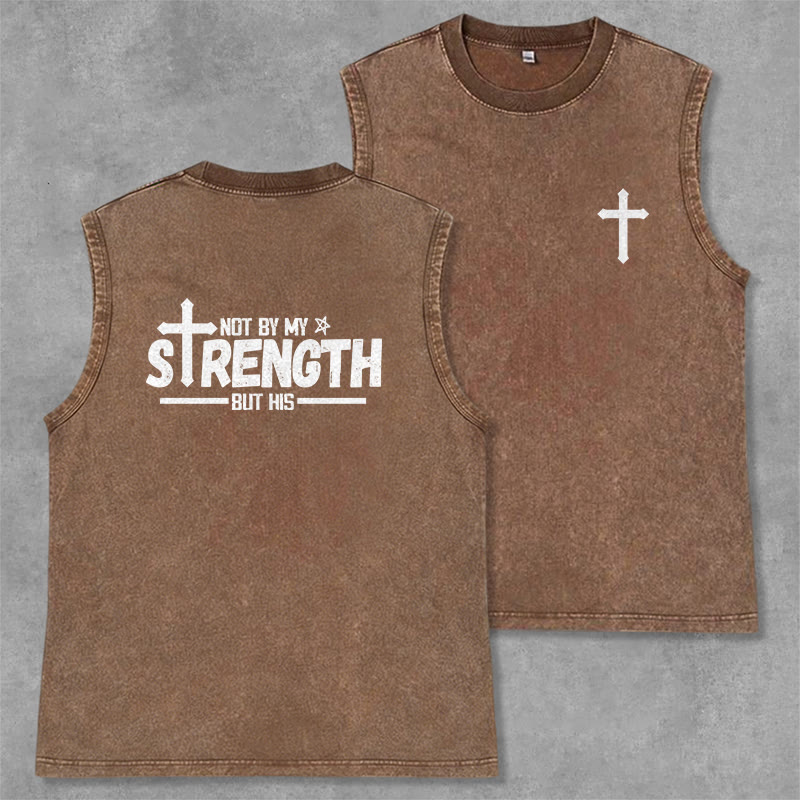 Christianartworkshop Not By My Strength But His Faith Statement Unisex Washed Tank Top - Brown - 2XL - image 0