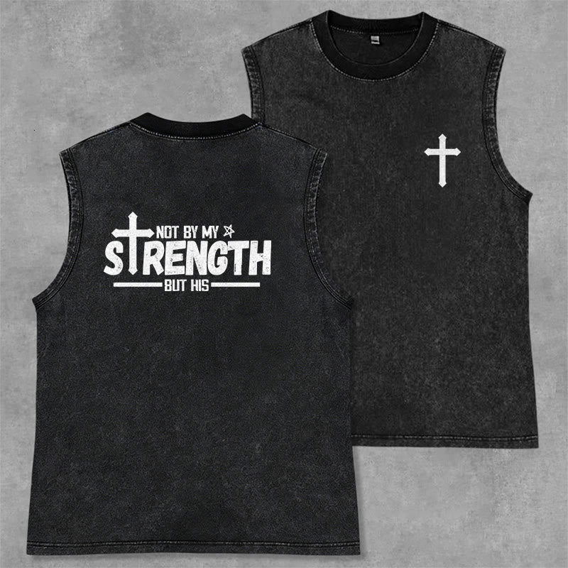 Christianartworkshop Not By My Strength But His Faith Statement Unisex Washed Tank Top - Black - 2XL - image 21
