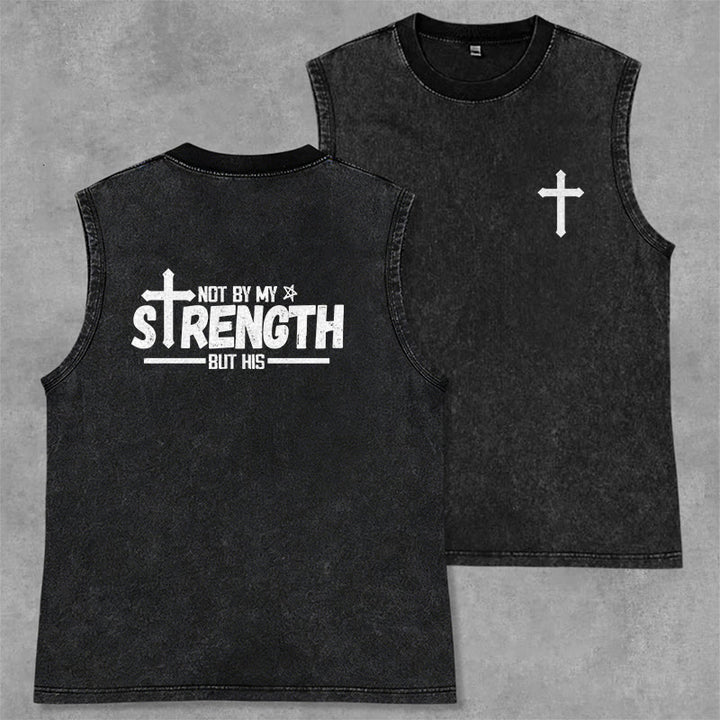 Christianartworkshop Not By My Strength But His Faith Statement Unisex Washed Tank Top - Black - 2XL - image 21