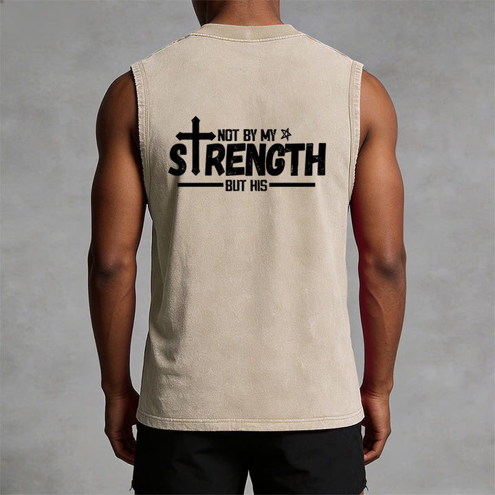 Christianartworkshop Not By My Strength But His Faith Statement Unisex Washed Tank Top - image 9