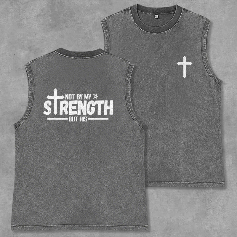 Christianartworkshop Not By My Strength But His Faith Statement Unisex Washed Tank Top - Grey - 2XL - image 14
