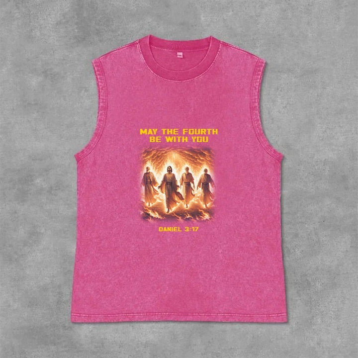 Christianartworkshop May the Fourth Be With You Daniel 3:17 Unisex Washed Tank Top - Pink - 2XL - image 12