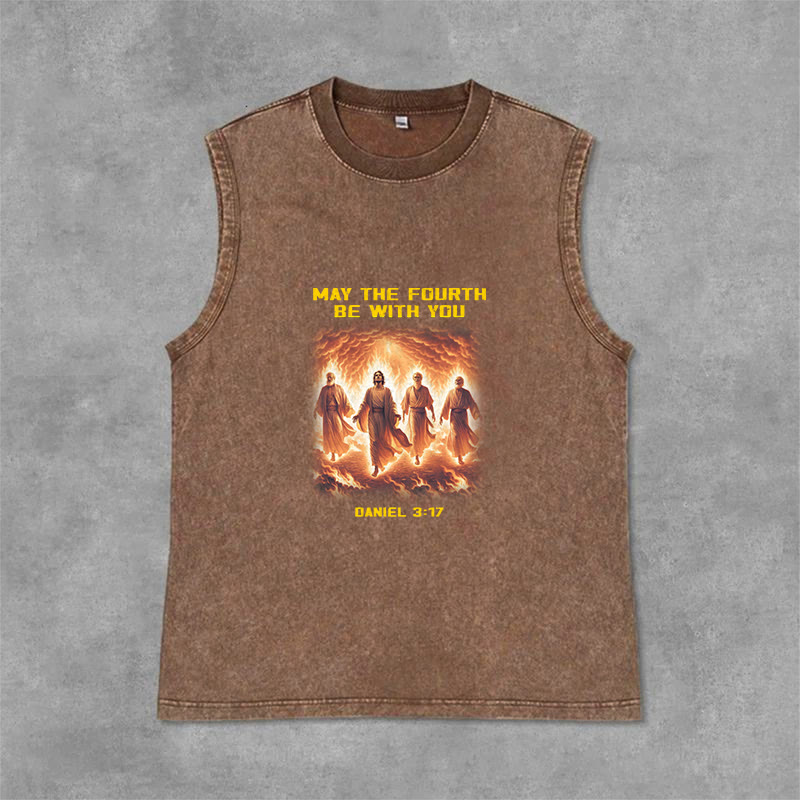 Christianartworkshop May the Fourth Be With You Daniel 3:17 Unisex Washed Tank Top - Brown - 2XL - image 6