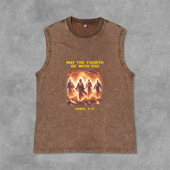 Christianartworkshop May the Fourth Be With You Daniel 3:17 Unisex Washed Tank Top - Brown - 2XL - image 6