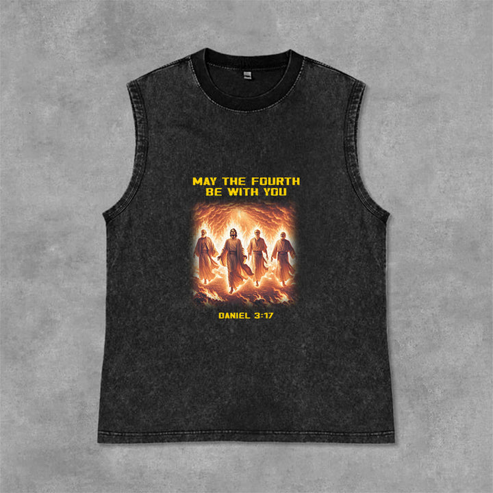 Christianartworkshop May the Fourth Be With You Daniel 3:17 Unisex Washed Tank Top - Black - 2XL - image 0