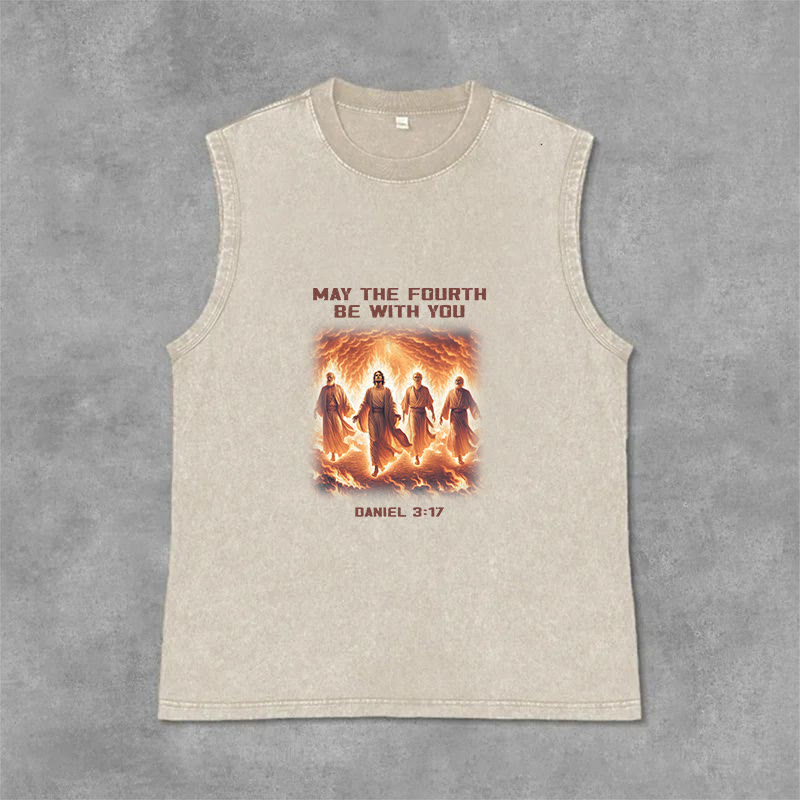 Christianartworkshop May the Fourth Be With You Daniel 3:17 Unisex Washed Tank Top - Beige - 2XL - image 3