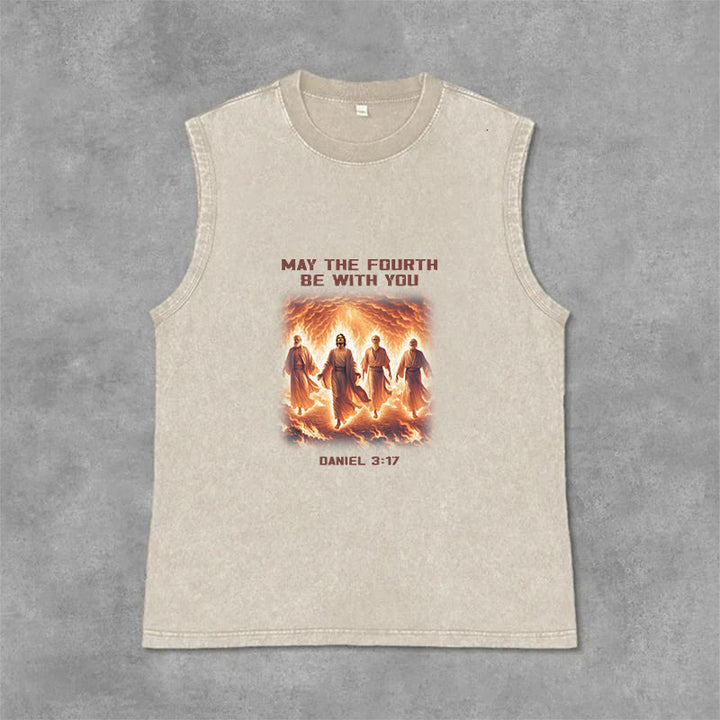 Christianartworkshop May the Fourth Be With You Daniel 3:17 Unisex Washed Tank Top - Beige - 2XL - image 3