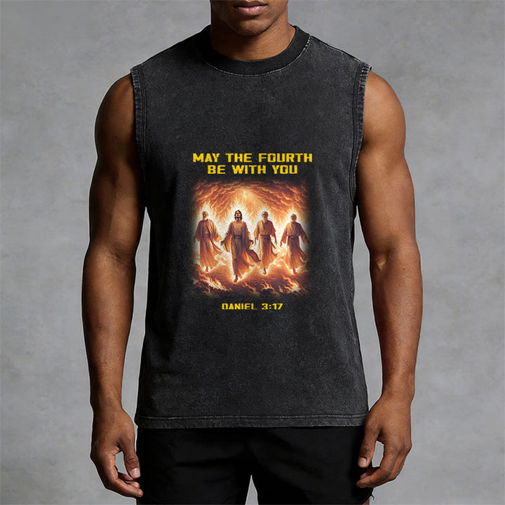 Christianartworkshop May the Fourth Be With You Daniel 3:17 Unisex Washed Tank Top - image 1