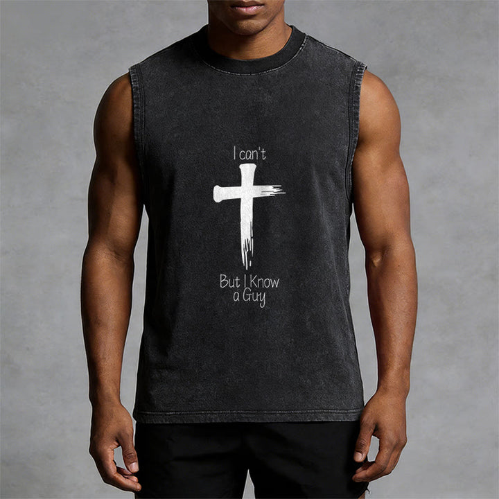 Christianartworkshop I Can't But I Know a Guy Faith Unisex Washed Tank Top - image 1