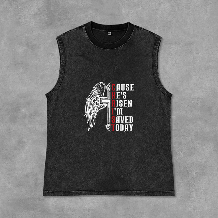 Christianartworkshop Easter Special Cross Wing He Is Risen Unisex Washed Tank Top - Black - 2XL - image 6