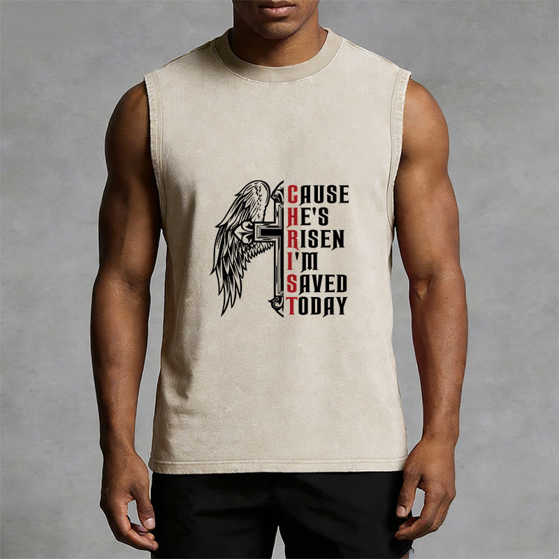 Christianartworkshop Easter Special Cross Wing He Is Risen Unisex Washed Tank Top - image 1