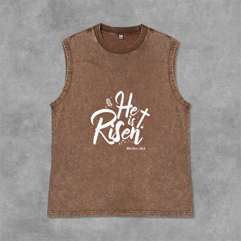 Christianartworkshop He is Risen Matthew 28:6 Unisex Washed Tank Top - Brown - 2XL - image 0