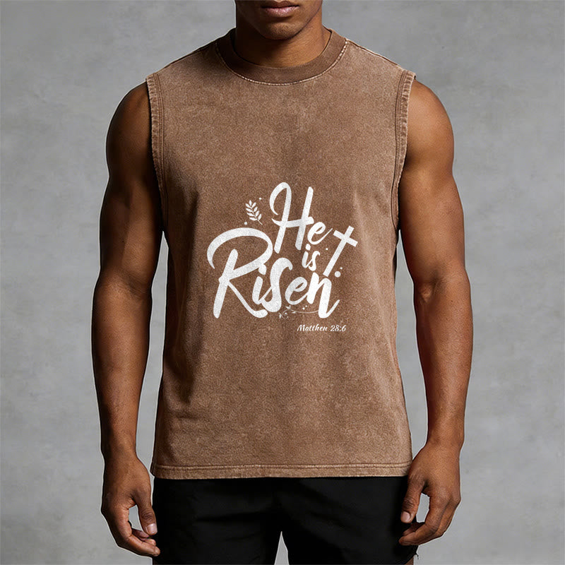 Christianartworkshop He is Risen Matthew 28:6 Unisex Washed Tank Top - image 1
