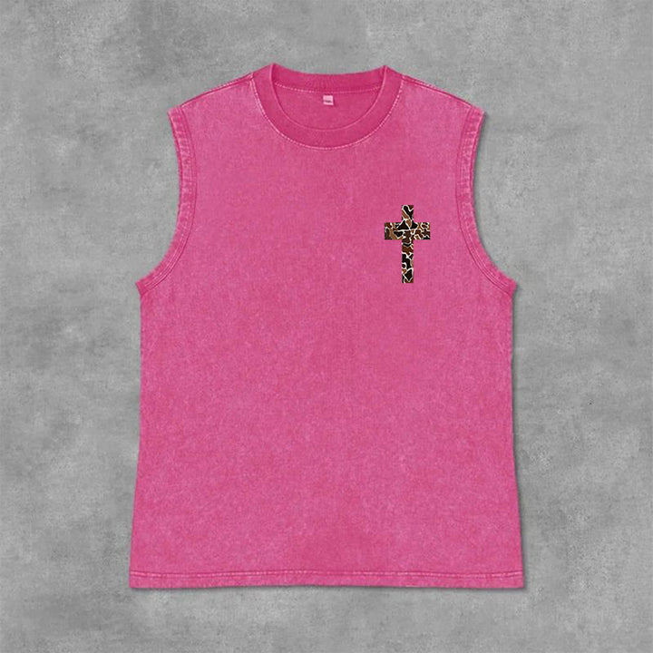 Christianartworkshop I Can Do All Things Through Christ Camo Cross Unisex Washed Tank Top - image 33