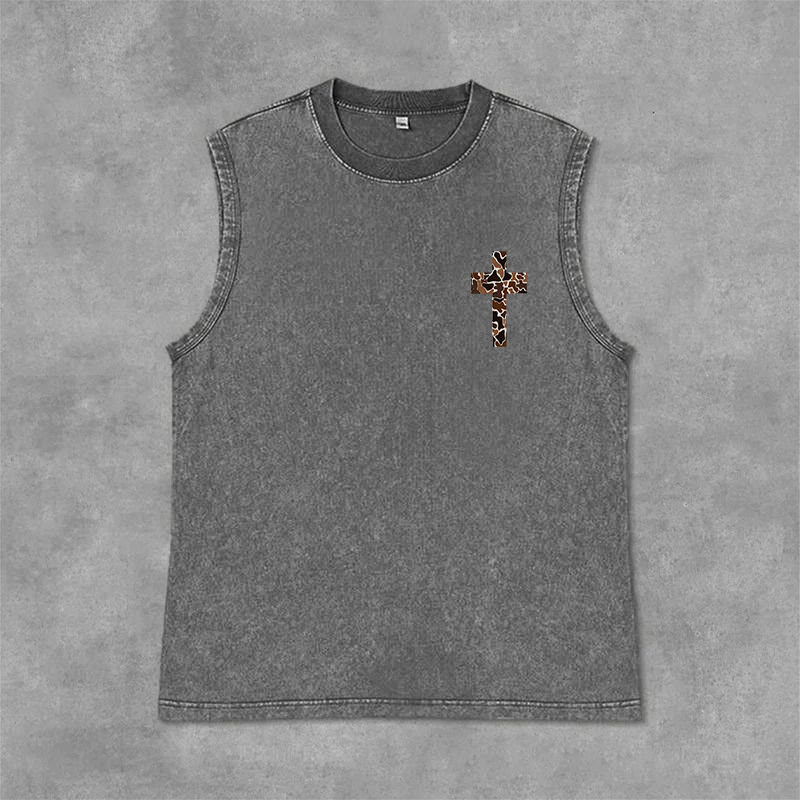 Christianartworkshop I Can Do All Things Through Christ Camo Cross Unisex Washed Tank Top - image 13