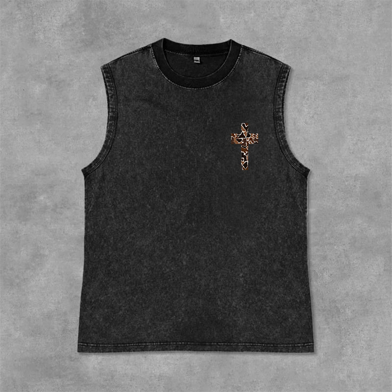 Christianartworkshop I Can Do All Things Through Christ Camo Cross Unisex Washed Tank Top - image 6