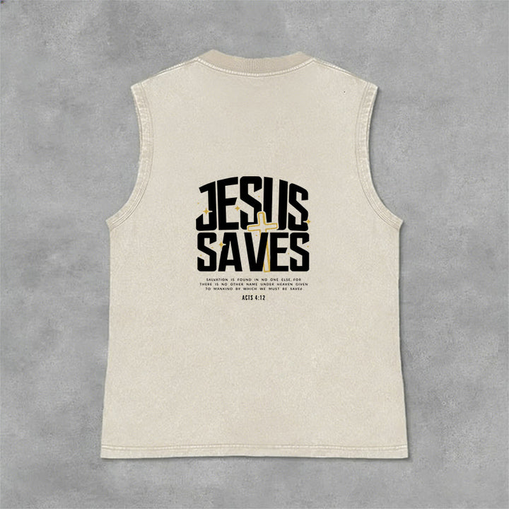 Christianartworkshop Faith-Filled Jesus Saves Unisex Washed Tank Top - Beige - 2XL - image 3