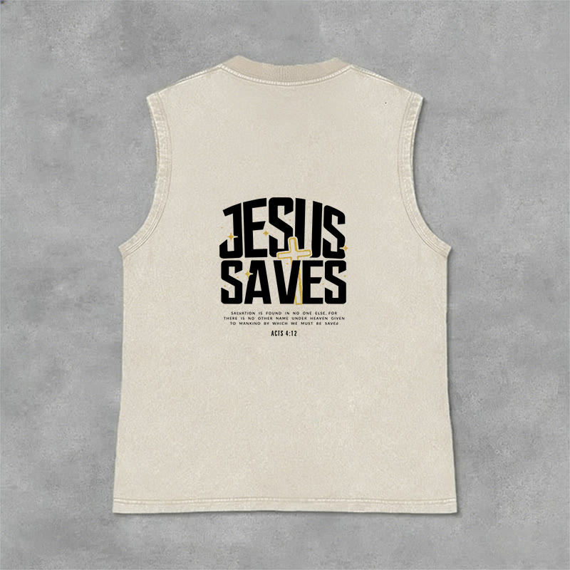 Christianartworkshop Faith-Filled Jesus Saves Unisex Washed Tank Top - Beige - 2XL - image 3