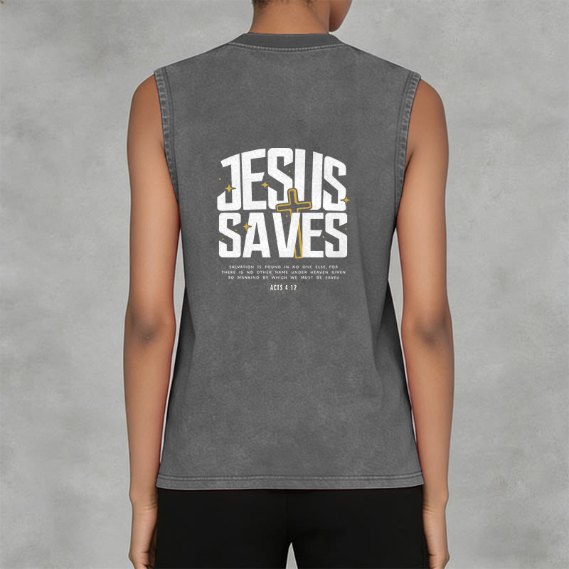 Christianartworkshop Faith-Filled Jesus Saves Unisex Washed Tank Top - image 11