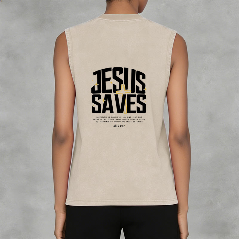 Christianartworkshop Faith-Filled Jesus Saves Unisex Washed Tank Top - image 5