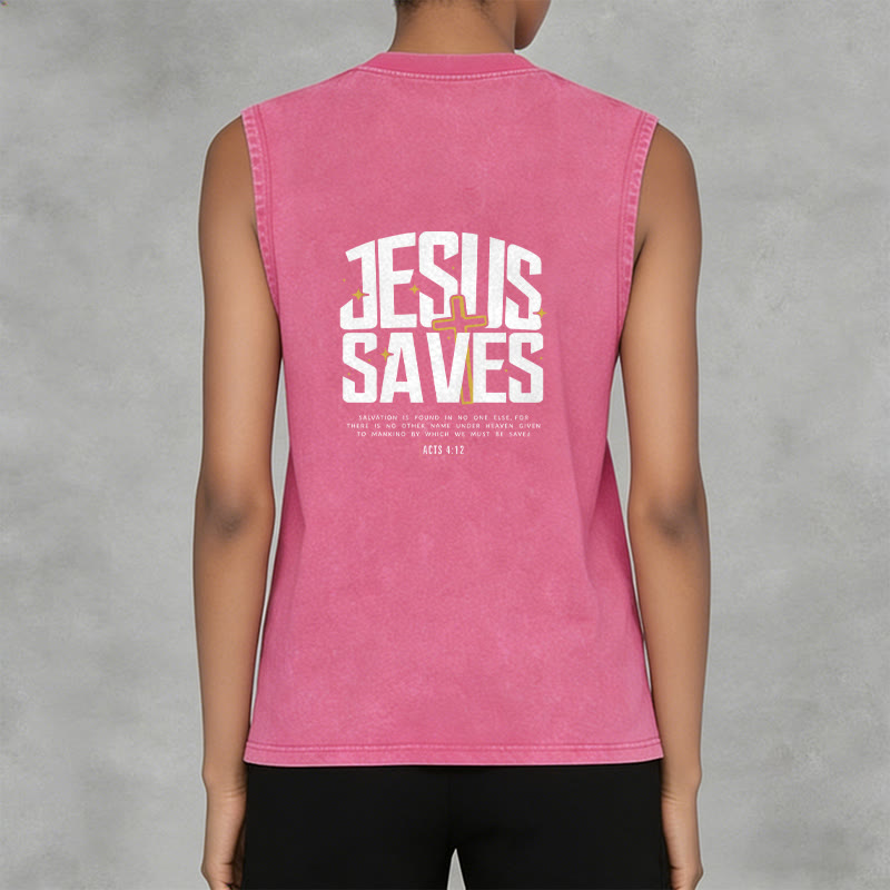 Christianartworkshop Faith-Filled Jesus Saves Unisex Washed Tank Top - image 2