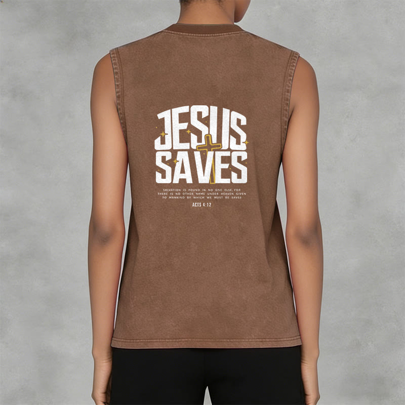 Christianartworkshop Faith-Filled Jesus Saves Unisex Washed Tank Top - image 14