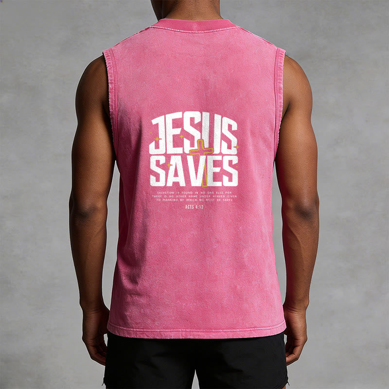 Christianartworkshop Faith-Filled Jesus Saves Unisex Washed Tank Top - image 1